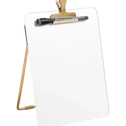 U BrandsĀ® Non-Magnetic Glass Dry Erase Desktop Easel, 11 3/4" X 8 1/2", Tempered Glass, Gold Metal Stand, Removable Clip