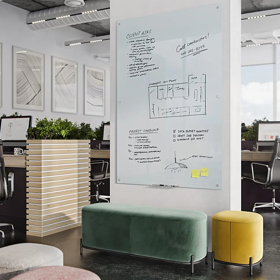 U Brands® Non-Magnetic Glass Dry-Erase Board, 72" X 48", White Frosted Surface, Frameless, Actual Size 70" X 47" (2796U00-01)