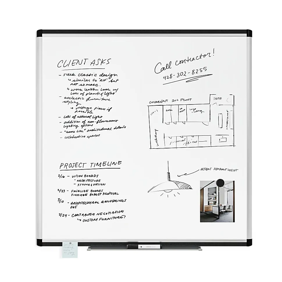 U Brands PINIT Magnetic Dry-Erase Board, 36" X 36", Silver Aluminum Frame, Actual Size 35" X 35" (2806U00-01)