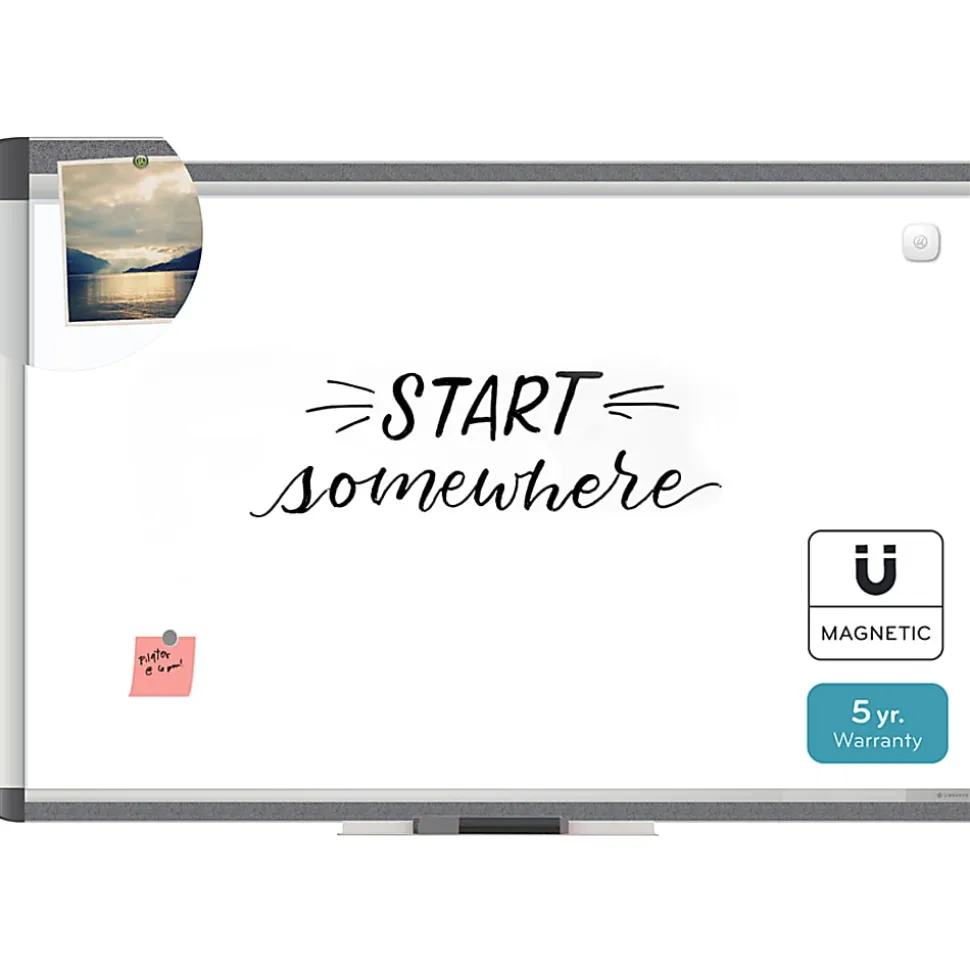 U Brands PINIT Magnetic Dry-Erase Board, 36" X 24", Silver Aluminum Frame, Actual Size 35" X 23" (2805U00-01)