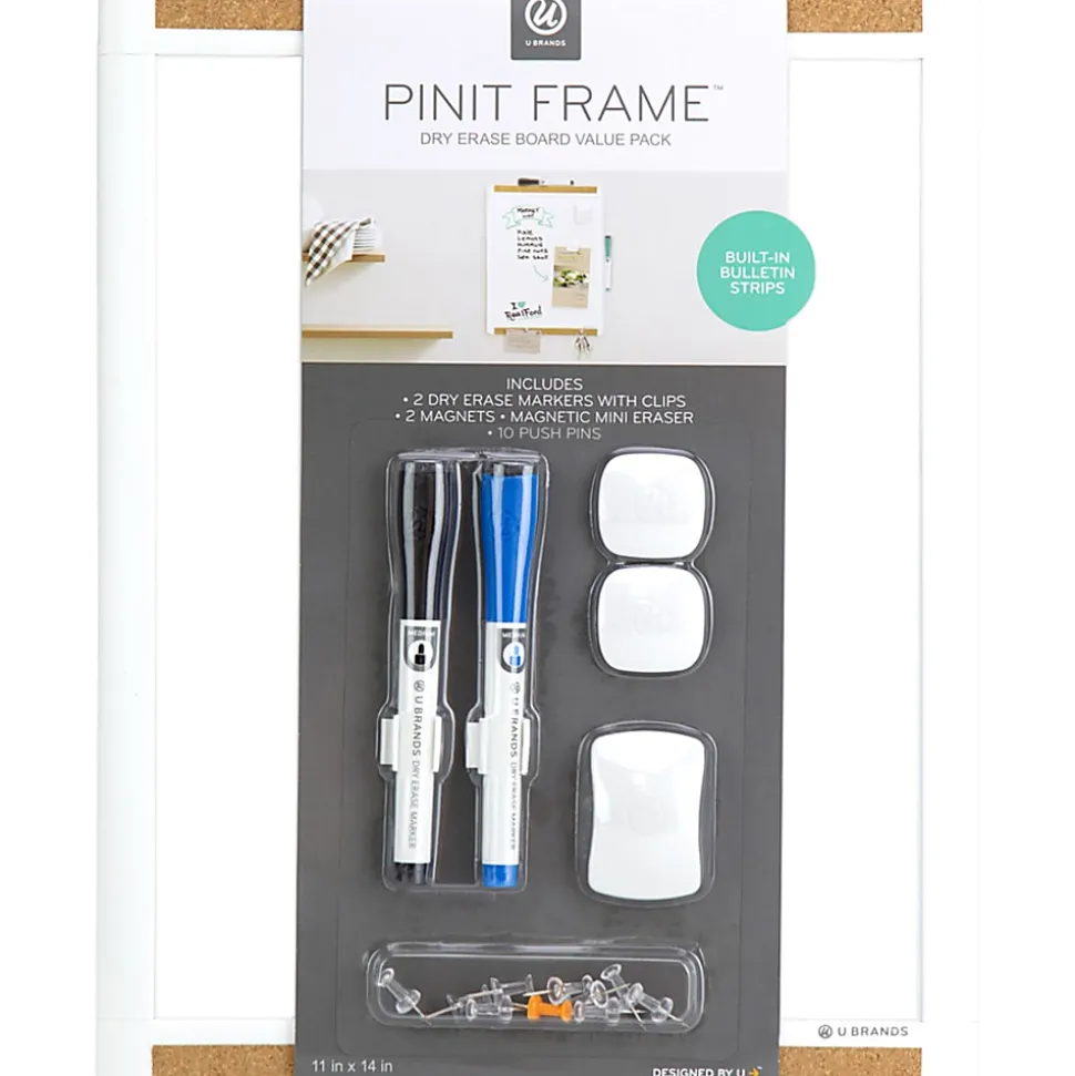 U Brands PINIT Magnetic Dry-Erase Board, Steel, 11" x 14", White Surface, Plastic Frame