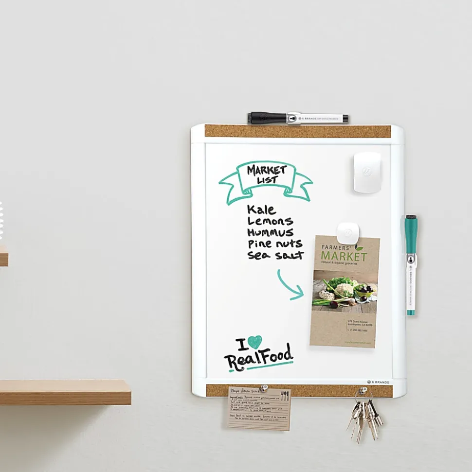 U Brands PINIT Magnetic Dry-Erase Board, Steel, 11" x 14", White Surface, Plastic Frame