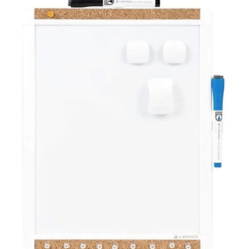 U Brands PINIT Magnetic Dry-Erase Board, Steel, 11" x 14", White Surface, Plastic Frame