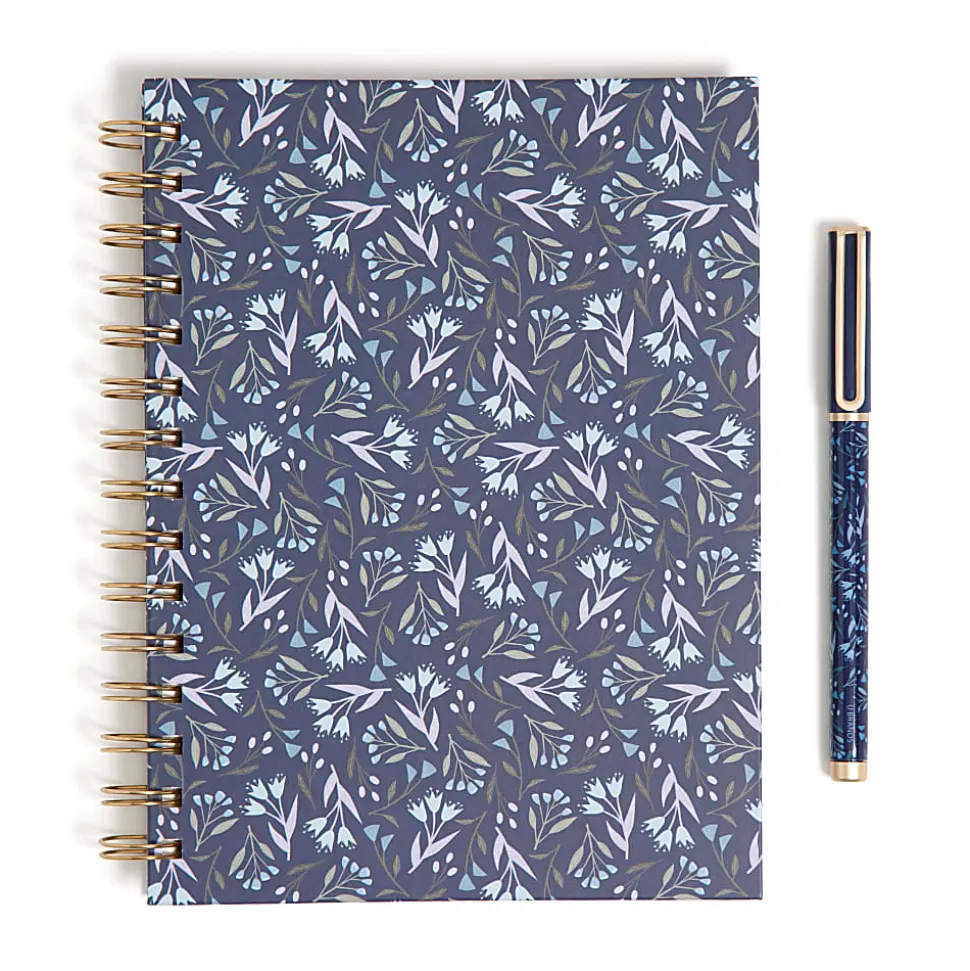 U Brands® Spiral Journal And Catalina Pen Set, 6" x 8", College Rule, 150 Pages (75 Sheets), Navy Floral