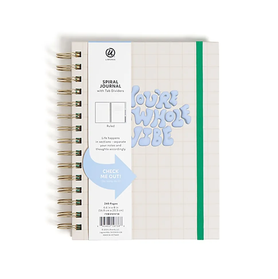 U Brands® Spiral Journal With 3 Tab Dividers, 6" x 8", Wellness Design, Total Qty 1