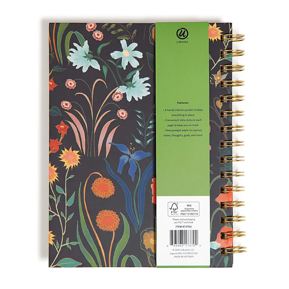 U Brands® Spiral Journal, 6" x 8", College Rule, 150 Pages (75 Sheets), Black Botanical Studies