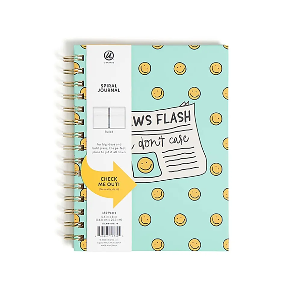 U Brands® Spiral Journal, 6" x 8", News Flash Design, Total Qty 1
