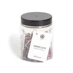 U BrandsĀ® Standard Paper Clips, 32mm, Assorted Soft Dye, Jar Of 300 Clips
