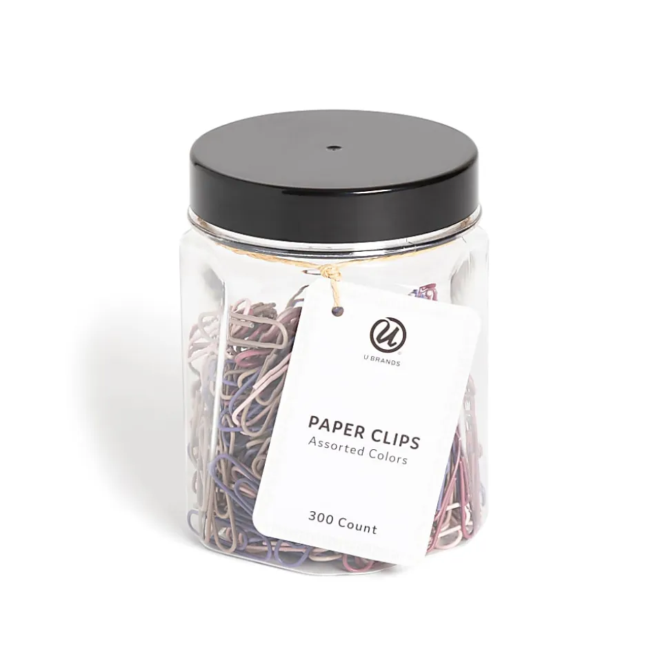 U Brands® Standard Paper Clips, 32mm, Assorted Soft Dye, Jar Of 300 Clips