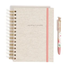 U Brands® 3-Tab Spiral Journal And Monterey Pen Set, 6” x 8”, College Rule, 240 Pages (120 Sheets), Linen Botanical Studies