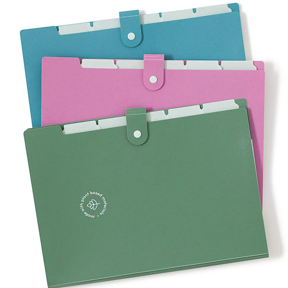 U Brands U-Eco™ 6 Pocket Poly Expandable Folder, 6" Expansion, Letter (8 1/2" x 11"), Assorted Colors, Pack Of 3