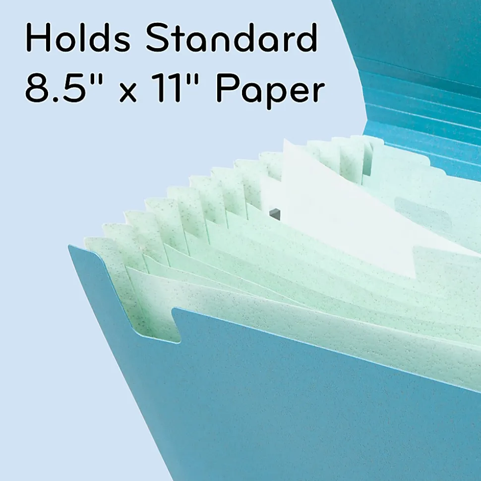 U Brands U-Eco™ 13 Pocket Poly Expandable File, 5.75" Expansion, Letter, Assorted, Ocean Blue
