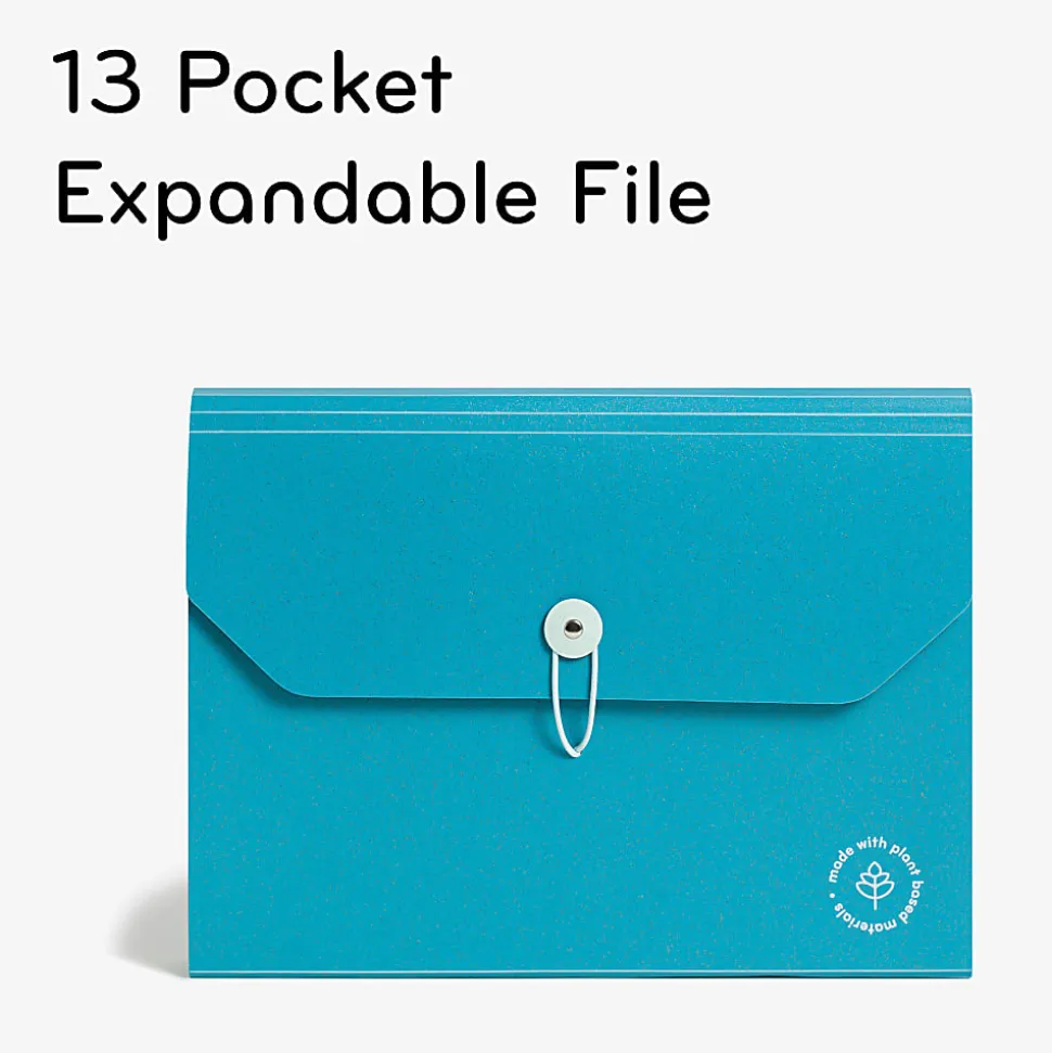 U Brands U-Eco™ 13 Pocket Poly Expandable File, 5.75" Expansion, Letter, Assorted, Ocean Blue