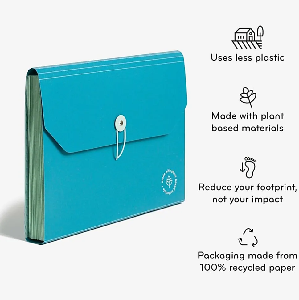U Brands U-Eco™ 13 Pocket Poly Expandable File, 5.75" Expansion, Letter, Assorted, Ocean Blue