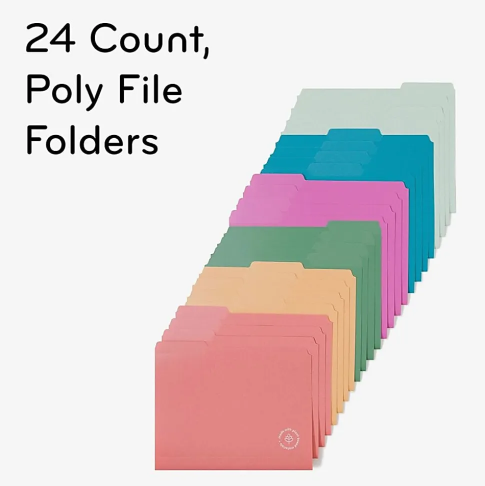 U Brands U-Eco™ Poly File Folders, Pack Of 24, Letter (8 1/2" x 11"), Assorted Colors
