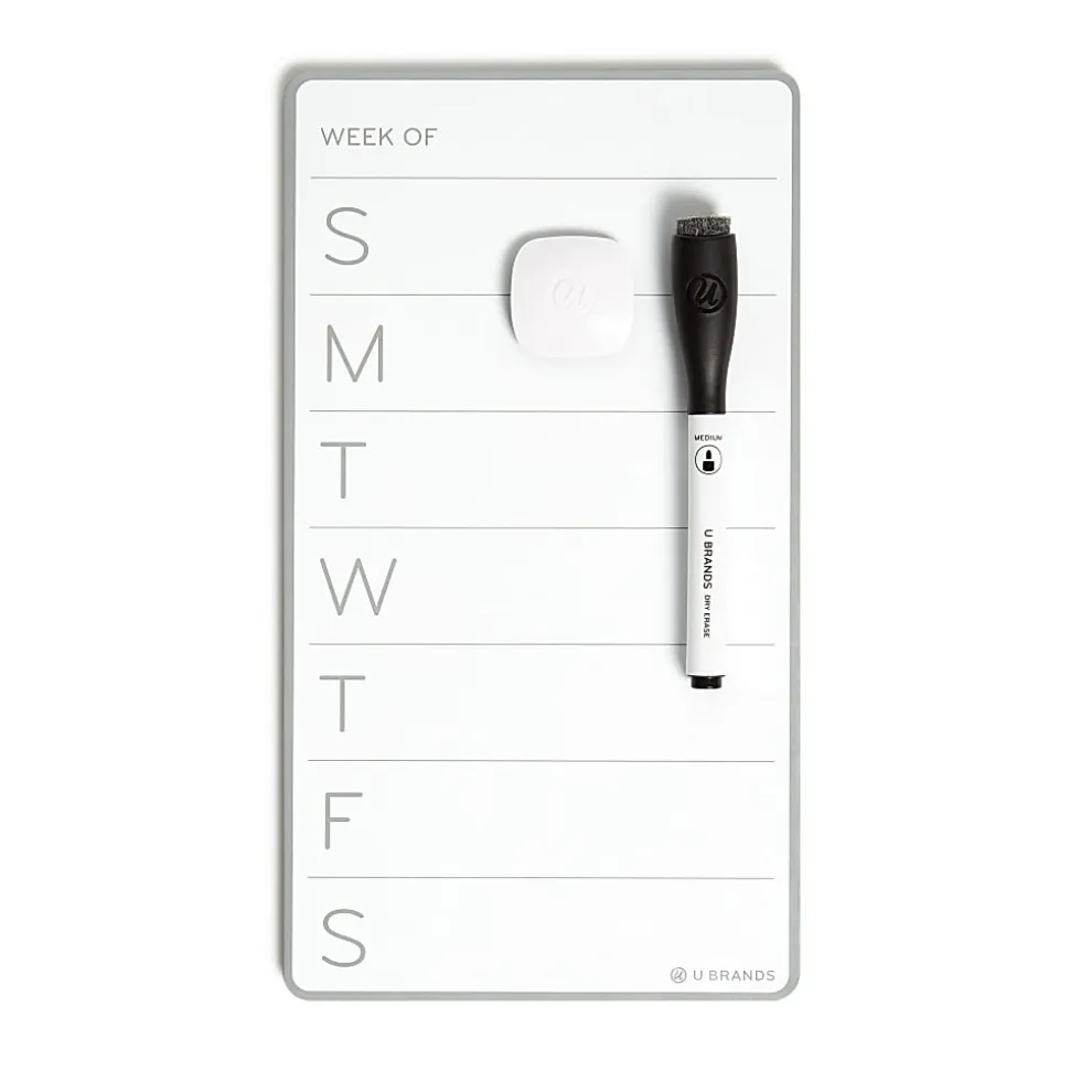 U Brands® Weekly Magnetic Dry-Erase Calendar Board, 5-1/2" x 10", Gray/White