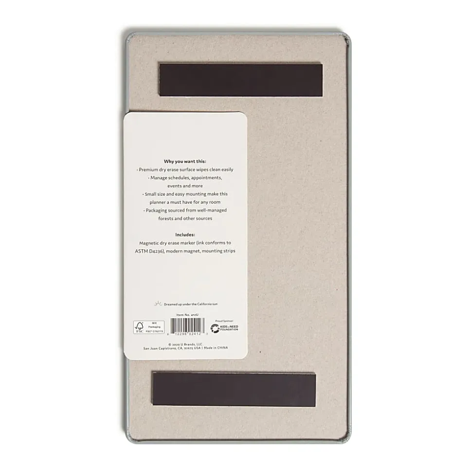U Brands® Weekly Magnetic Dry-Erase Calendar Board, 5-1/2" x 10", Gray/White