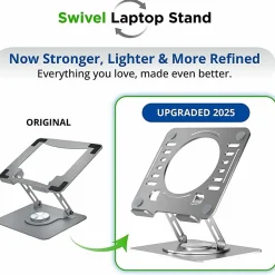 Uncaged Ergonomics Swivel Laptop Stand for Desk - Adjustable Laptop Riser Cooler with 360 Rotation - Up to 15.60" Screen Support - SLSSILVER