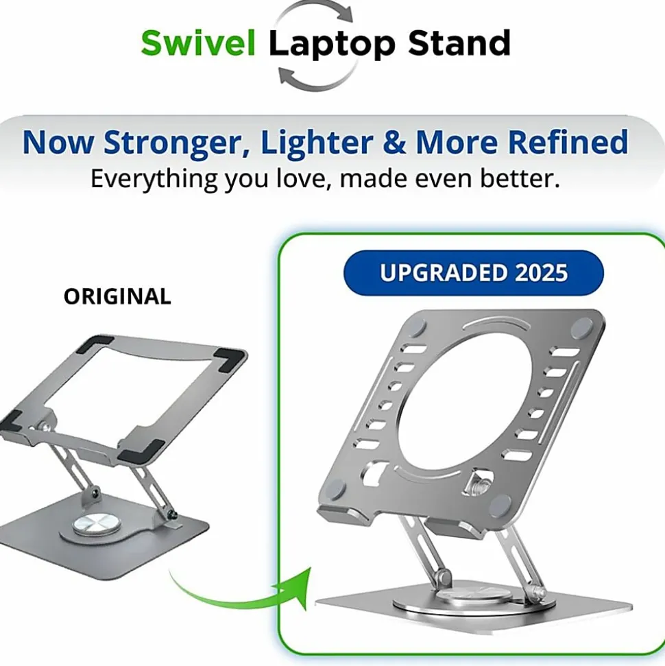 Uncaged Ergonomics Swivel Laptop Stand for Desk - Adjustable Laptop Riser Cooler with 360 Rotation - Up to 15.60" Screen Support - SLSSILVER