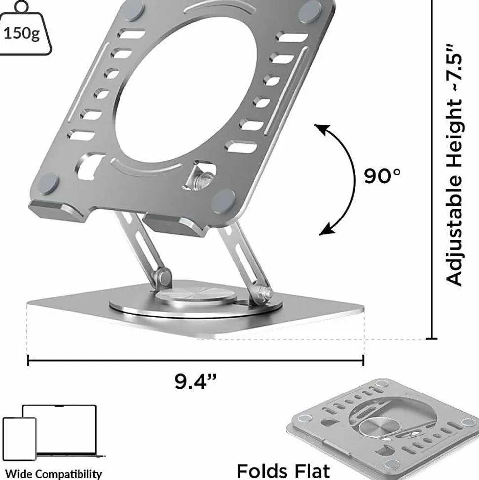 Uncaged Ergonomics Swivel Laptop Stand for Desk - Adjustable Laptop Riser Cooler with 360 Rotation - Up to 15.60" Screen Support - SLSSILVER