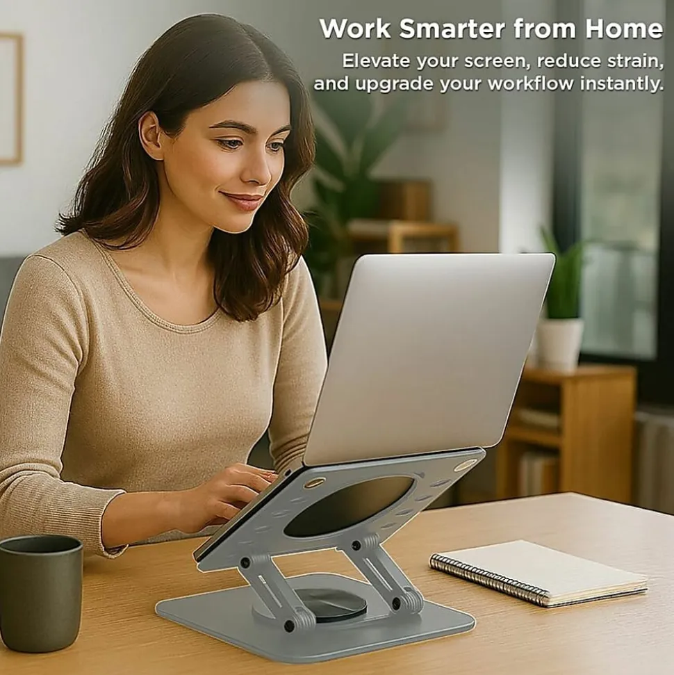 Uncaged Ergonomics Swivel Laptop Stand for Desk - Adjustable Laptop Riser Cooler with 360 Rotation - Up to 15.60" Screen Support - SLSSILVER