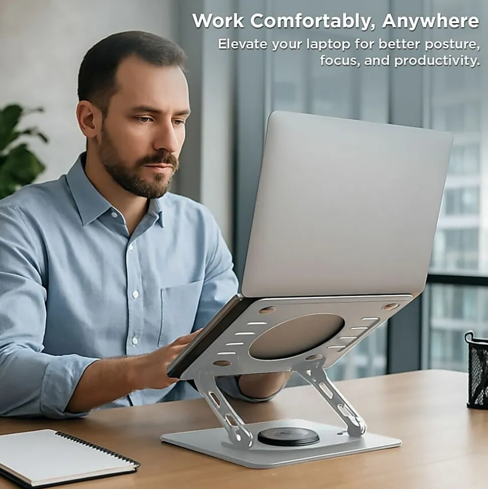 Uncaged Ergonomics Swivel Laptop Stand for Desk - Adjustable Laptop Riser Cooler with 360 Rotation - Up to 15.60" Screen Support - SLSSILVER