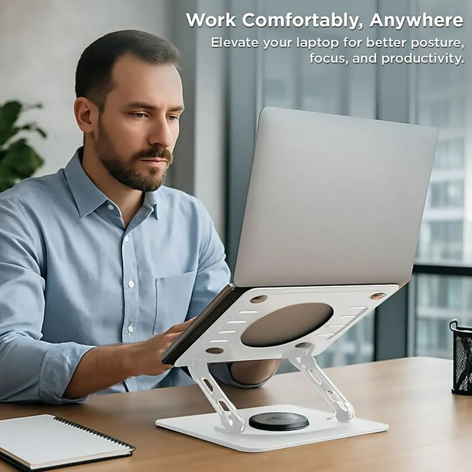Uncaged Ergonomics Swivel Laptop Stand for Desk - Adjustable Laptop Riser Cooler with 360 Rotation - Up to 15.60" Screen Support - SLSWHITE