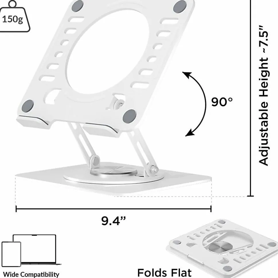 Uncaged Ergonomics Swivel Laptop Stand for Desk - Adjustable Laptop Riser Cooler with 360 Rotation - Up to 15.60" Screen Support - SLSWHITE