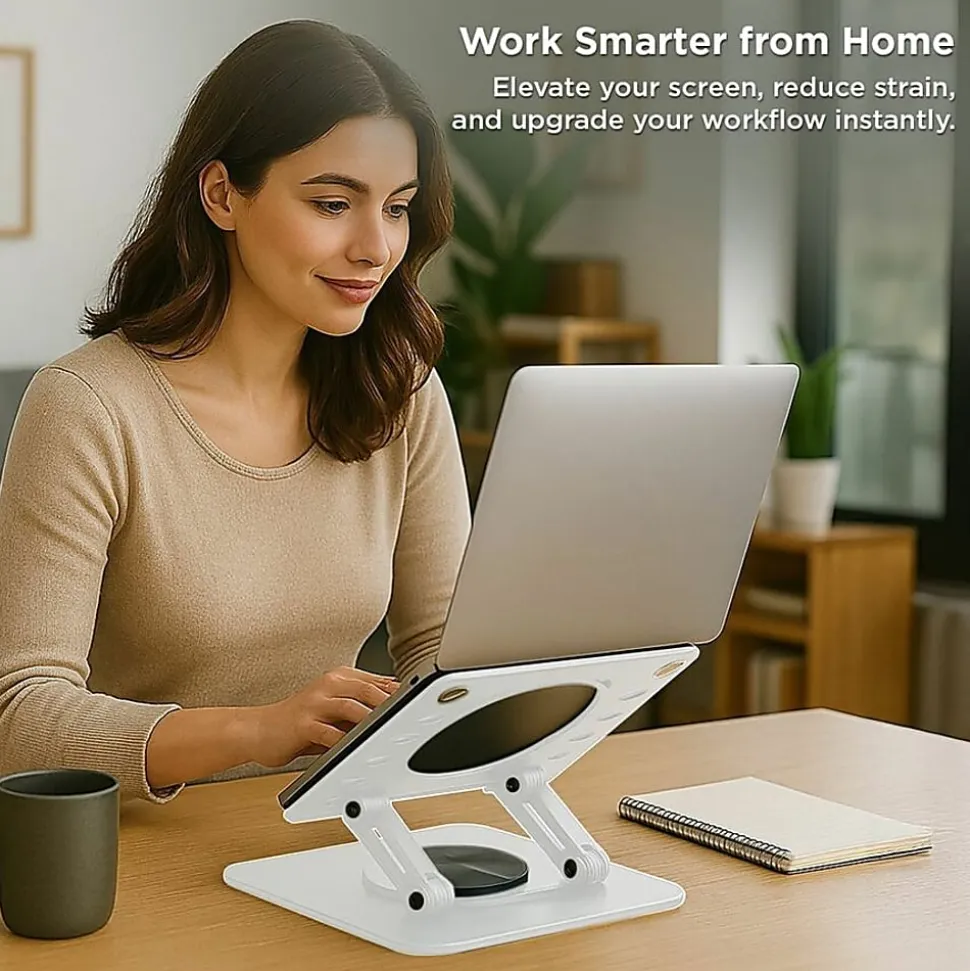 Uncaged Ergonomics Swivel Laptop Stand for Desk - Adjustable Laptop Riser Cooler with 360 Rotation - Up to 15.60" Screen Support - SLSWHITE