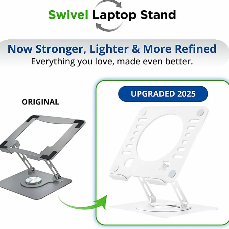 Uncaged Ergonomics Swivel Laptop Stand for Desk - Adjustable Laptop Riser Cooler with 360 Rotation - Up to 15.60" Screen Support - SLSWHITE