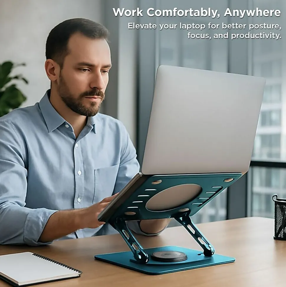 Uncaged Ergonomics Swivel Laptop Stand for Desk - Adjustable Laptop Riser Cooler with 360 Rotation - Up to 15.60" Screen Support - SLSOCEANBLUE