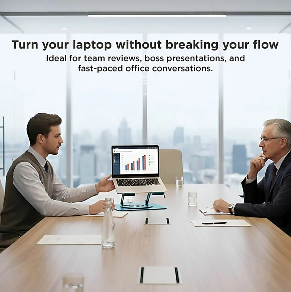 Uncaged Ergonomics Swivel Laptop Stand for Desk - Adjustable Laptop Riser Cooler with 360 Rotation - Up to 15.60" Screen Support - SLSOCEANBLUE