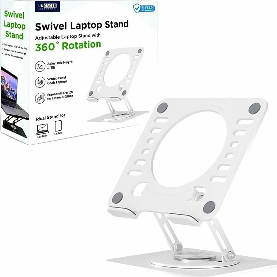 Uncaged Ergonomics Swivel Laptop Stand for Desk - Adjustable Laptop Riser Cooler with 360 Rotation - Up to 15.60" Screen Support - SLSOCEANBLUE