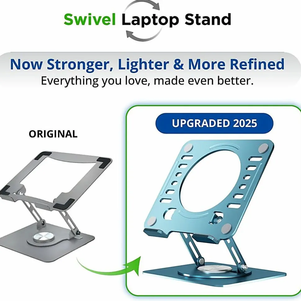 Uncaged Ergonomics Swivel Laptop Stand for Desk - Adjustable Laptop Riser Cooler with 360 Rotation - Up to 15.60" Screen Support - SLSOCEANBLUE