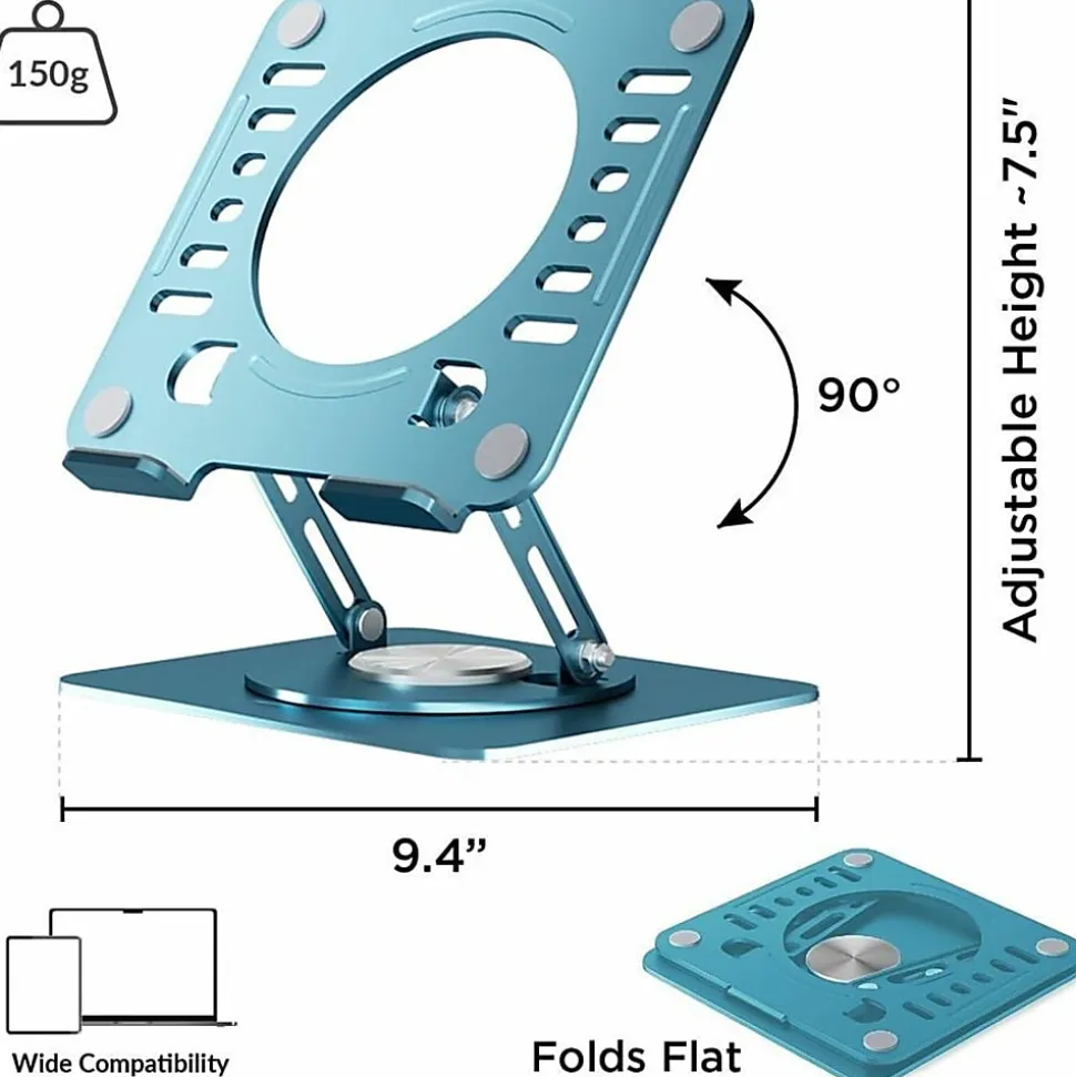 Uncaged Ergonomics Swivel Laptop Stand for Desk - Adjustable Laptop Riser Cooler with 360 Rotation - Up to 15.60" Screen Support - SLSOCEANBLUE