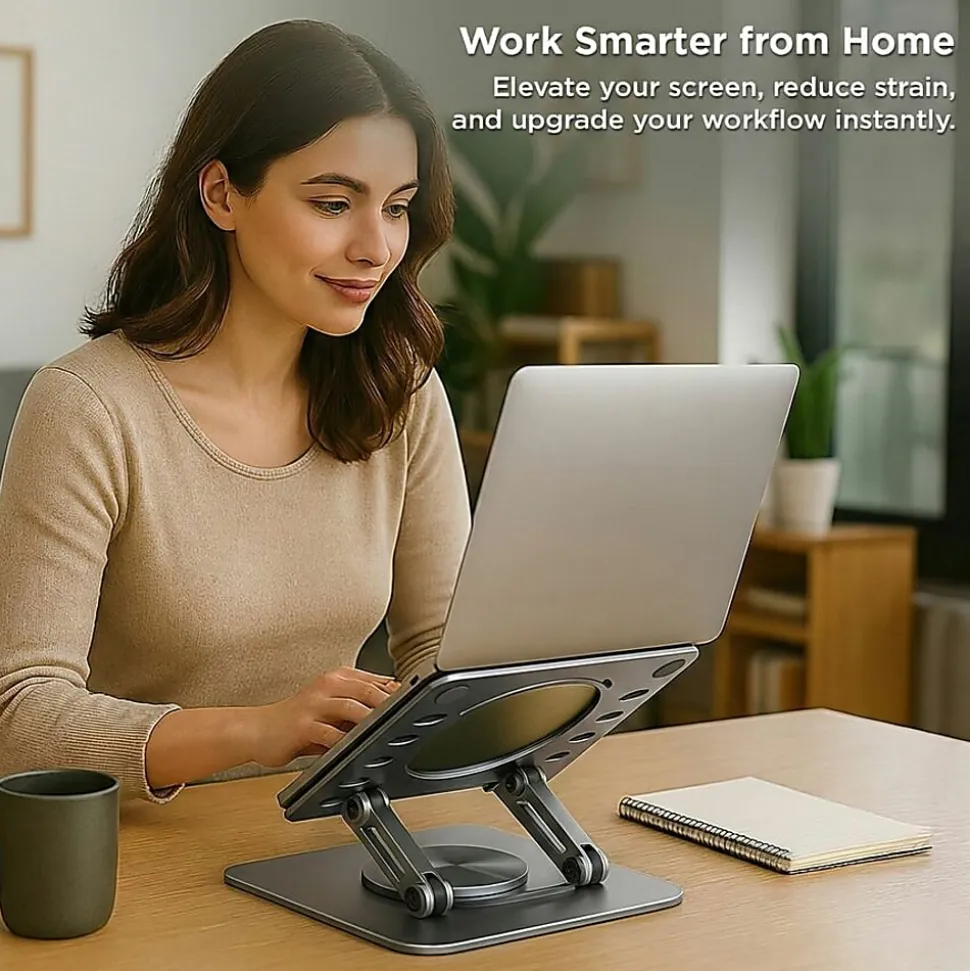 Uncaged Ergonomics Swivel Laptop Stand for Desk - Adjustable Laptop Riser Cooler with 360 Rotation - Up to 15.60" Screen Support - SLSSPACEGRAY