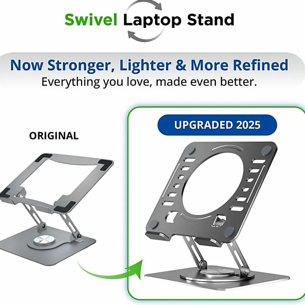 Uncaged Ergonomics Swivel Laptop Stand for Desk - Adjustable Laptop Riser Cooler with 360 Rotation - Up to 15.60" Screen Support - SLSSPACEGRAY