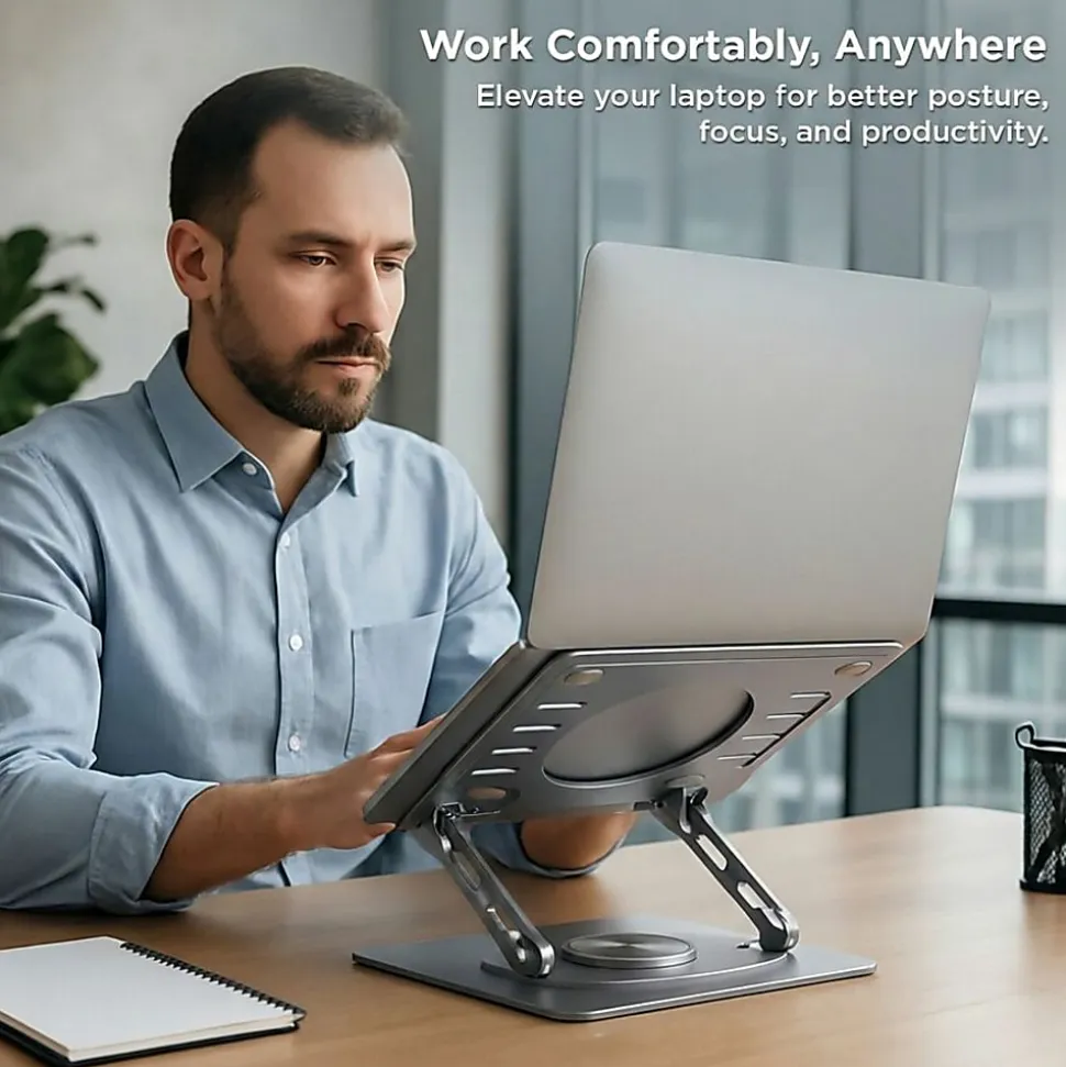 Uncaged Ergonomics Swivel Laptop Stand for Desk - Adjustable Laptop Riser Cooler with 360 Rotation - Up to 15.60" Screen Support - SLSSPACEGRAY