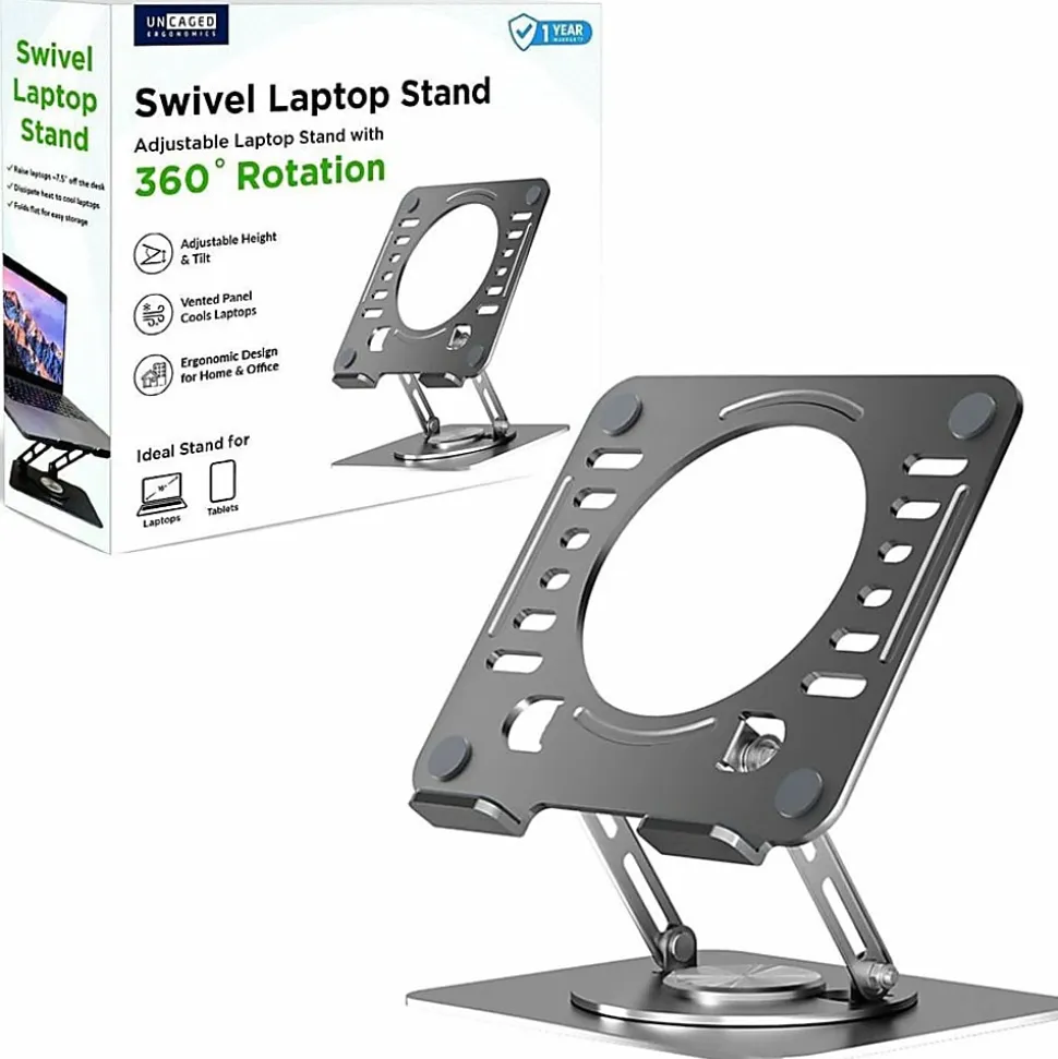 Uncaged Ergonomics Swivel Laptop Stand for Desk - Adjustable Laptop Riser Cooler with 360 Rotation - Up to 15.60" Screen Support - SLSSPACEGRAY