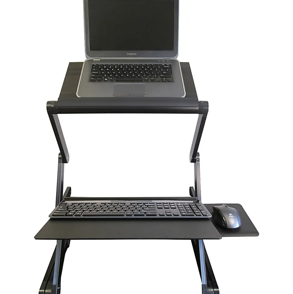 Uncaged Ergonomics WorkEZ Standing Desk laptop stand up desk converter - Raise screens to eye-level | type on an ergonomic keyboard tray