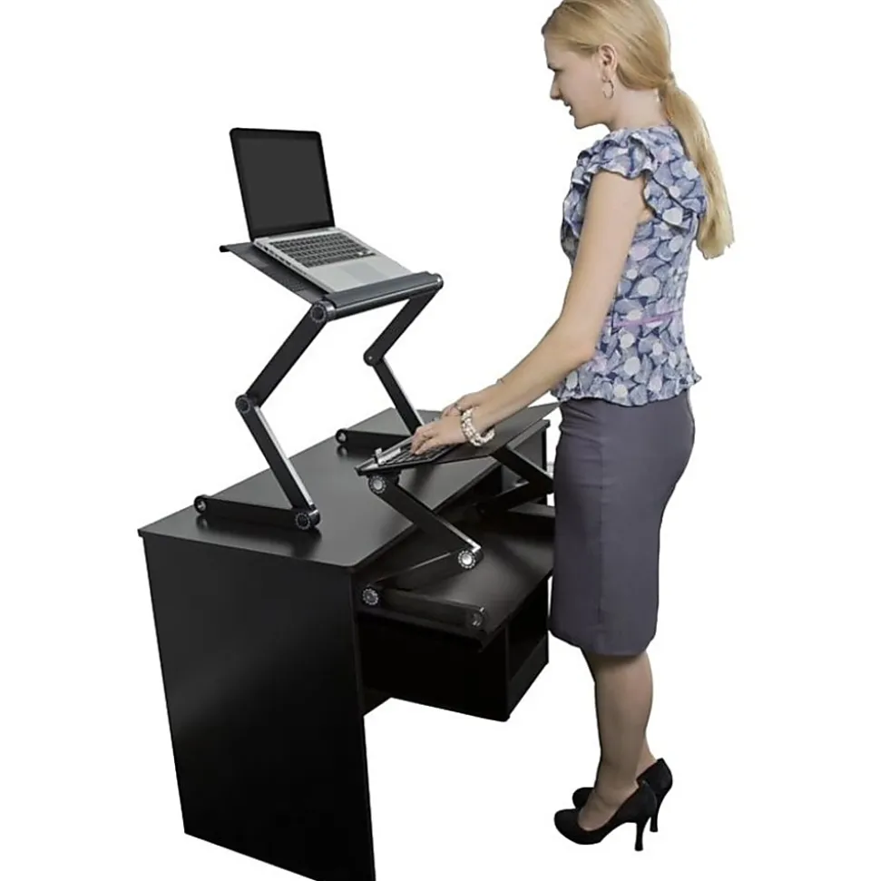 Uncaged Ergonomics WorkEZ Standing Desk laptop stand up desk converter - Raise screens to eye-level | type on an ergonomic keyboard tray