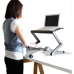 Uncaged Ergonomics WorkEZ Standing Desk laptop stand up desk converter - Raise screens to eye-level | type on an ergonomic keyboard tray