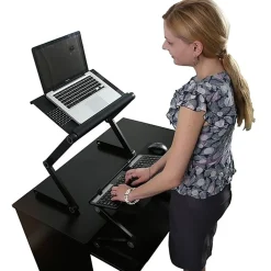 Uncaged Ergonomics WorkEZ Standing Desk laptop stand up desk converter - Raise screens to eye-level | type on an ergonomic keyboard tray