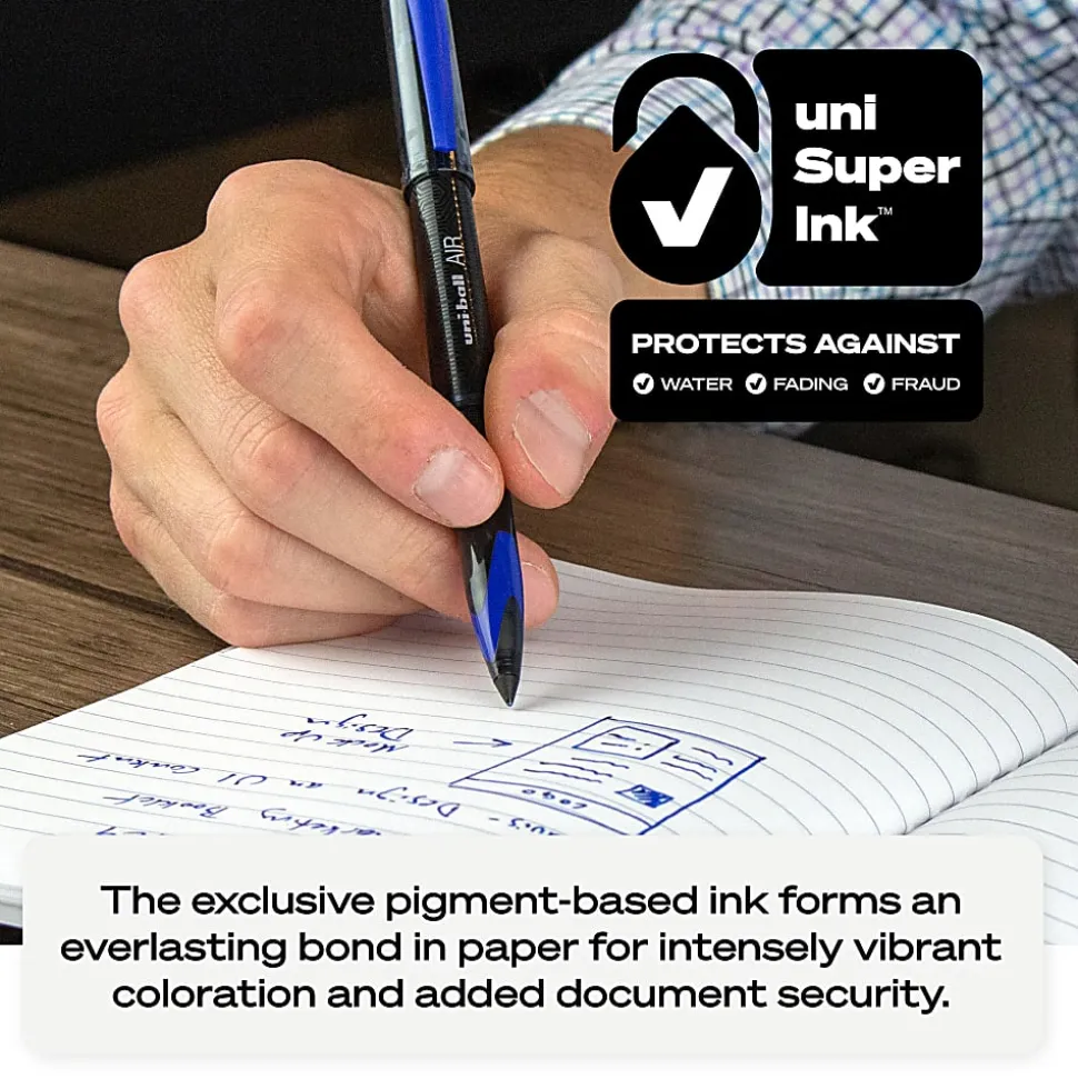 uni-ball® AIR™ Rollerball Pen, Medium Point, 0.7 mm, Black Barrel, Black Ink, Pack Of 12