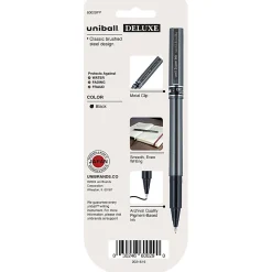 uni-ball® Deluxe Rollerball Pens, Micro Point, 0.5 mm, Graphite Barrel, Black Ink, Pack Of 3