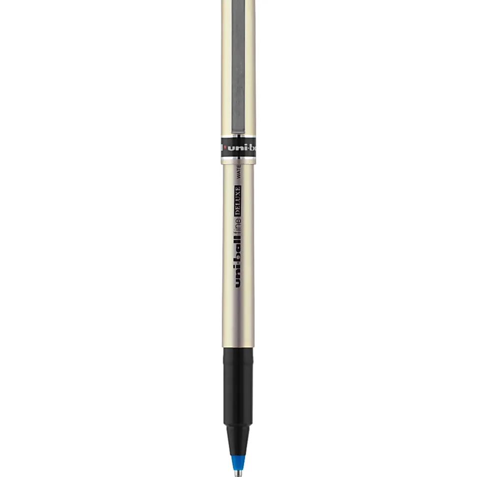 uni-ball® Deluxe Rollerball Pens, Fine Point, 0.7 mm, Gold Barrel, Blue Ink, Pack Of 12