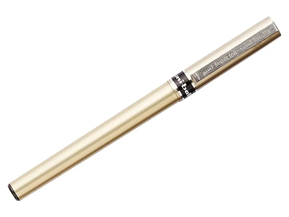 uni-ball® Deluxe Rollerball Pens, Fine Point, 0.7 mm, Gold Barrel, Blue Ink, Pack Of 12