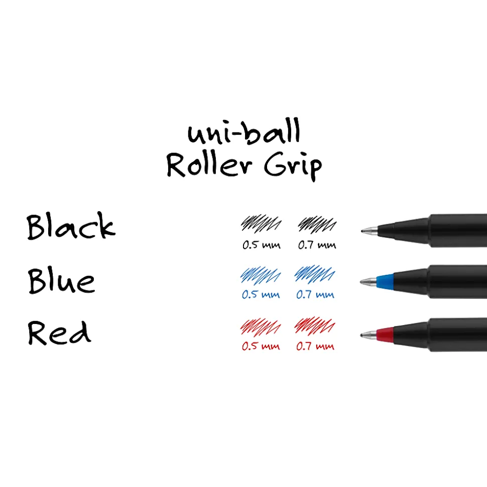 uni-ball® Deluxe Rollerball Pens, Fine Point, 0.7 mm, Gold Barrel, Blue Ink, Pack Of 12