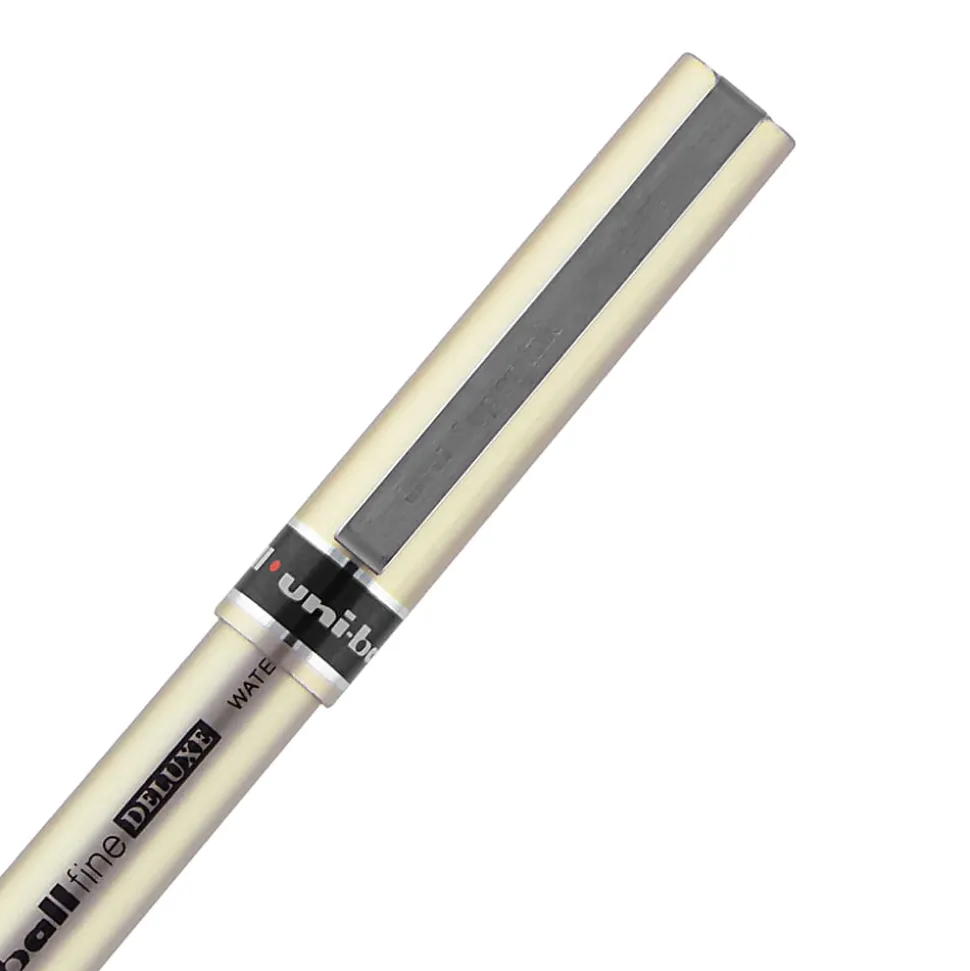 uni-ball® Deluxe Rollerball Pens, Fine Point, 0.7 mm, Gold Barrel, Blue Ink, Pack Of 12