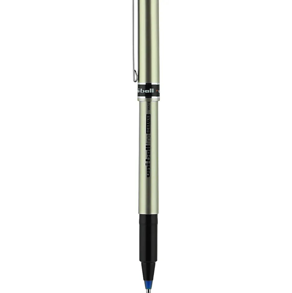 uni-ball® Deluxe Rollerball Pens, Fine Point, 0.7 mm, Gold Barrel, Blue Ink, Pack Of 12